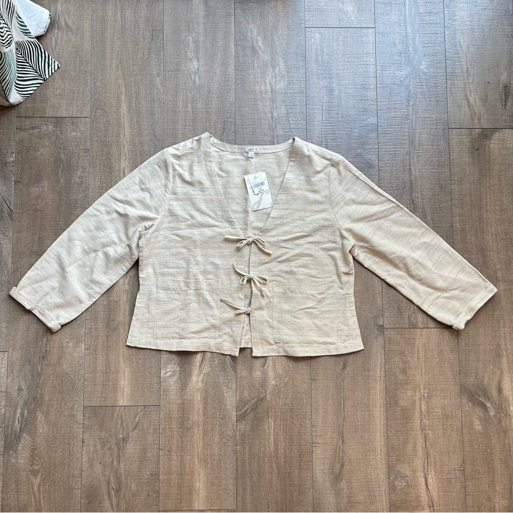 NWT J. Jill Tie-Front Silk/ Cotton Blazer Jacket, Large Petite, Oatmeal